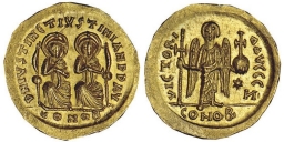 SB115C Justin I and Justinian I. Solidus. Constantinople