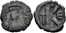 SB126A Justin I and Justinian I. Half follis (20 nummi). Constantinople