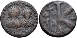 SB131A Justin I and Justinian I. Half follis (20 nummi). Antioch (Theoupolis)