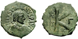 SB224A Justinian I. Half follis (20 nummi). Antioch (Theoupolis)