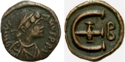 SB241 Justinian I. Pentanummium (5 nummi). Antioch (Theoupolis)