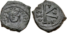 SB365 Justin II. Half follis (20 nummi). Thessalonica