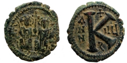 SB381 Justin II. Half follis (20 nummi). Antioch (Theoupolis)
