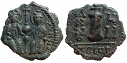 SB383 Justin II. Decanummium (10 nummi). Antioch (Theoupolis)