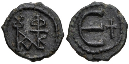 SB386 Justin II. Pentanummium (5 nummi). Antioch (Theoupolis)
