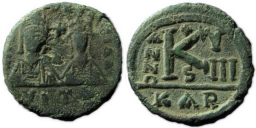SB395 Justin II. Half follis (20 nummi). Carthage