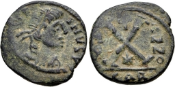 SB397 Justin II. Decanummium (10 nummi). Carthage