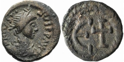 SB416 Justin II. Pentanummium (5 nummi). Ravenna