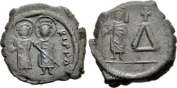 SB611 Maurice Tiberius. 4 pentanummi (half follis). Cherson