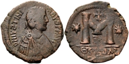 SB217 Justinian I. Follis. Antioch (Theoupolis)