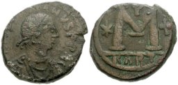 SB257 Justinian I. Follis. Carthage