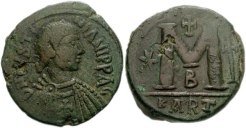 SB259 Justinian I. Follis. Carthage