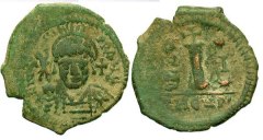SB382 Justin II. Decanummium (10 nummi). Antioch (Theoupolis)